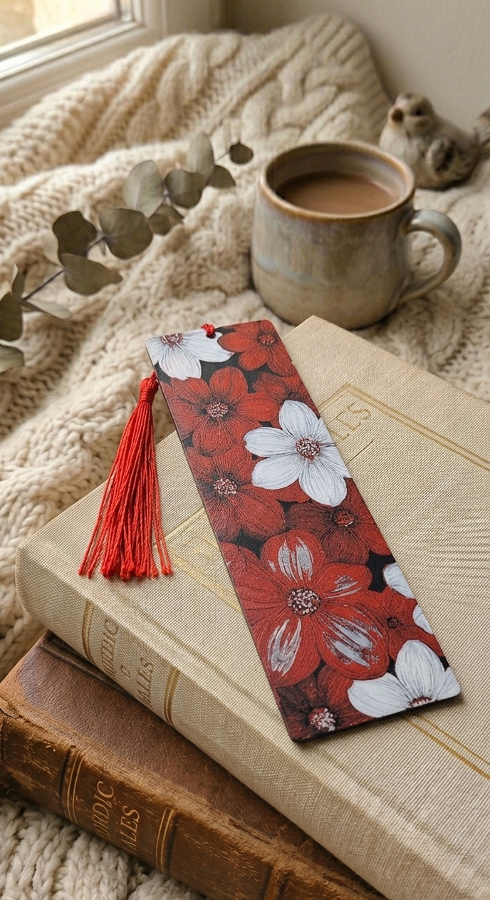 Marque-page fleurs rouge 3D