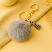 Porte-clés pompon gris