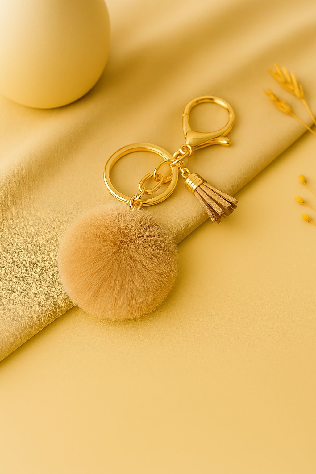 Porte-clés pompon marron/beige